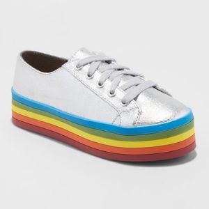 Art Class Silver Rainbow Platform Lace Up Sneakers